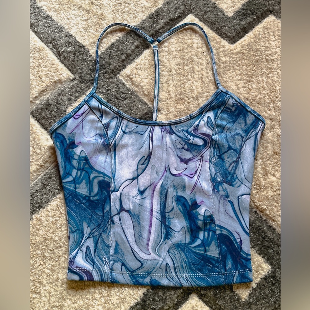 Victoria’s Secret on point xs blue marble crop top activewear athleisure yoga